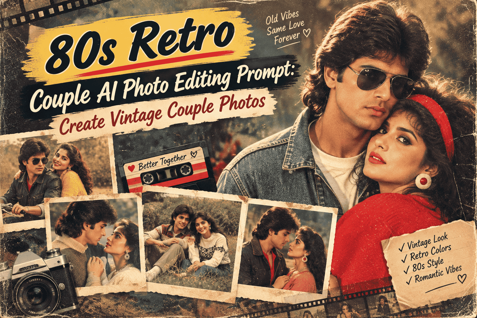 80s Retro Couple AI Photo Editing Prompt: Create Vintage Couple Photos